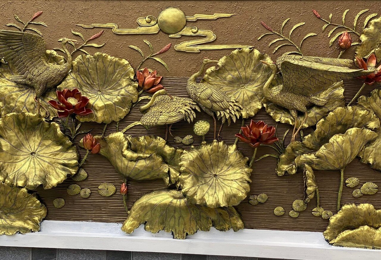 Mẫu Tranh Đắp Xi Măng Sen Hạc Đẹp 7