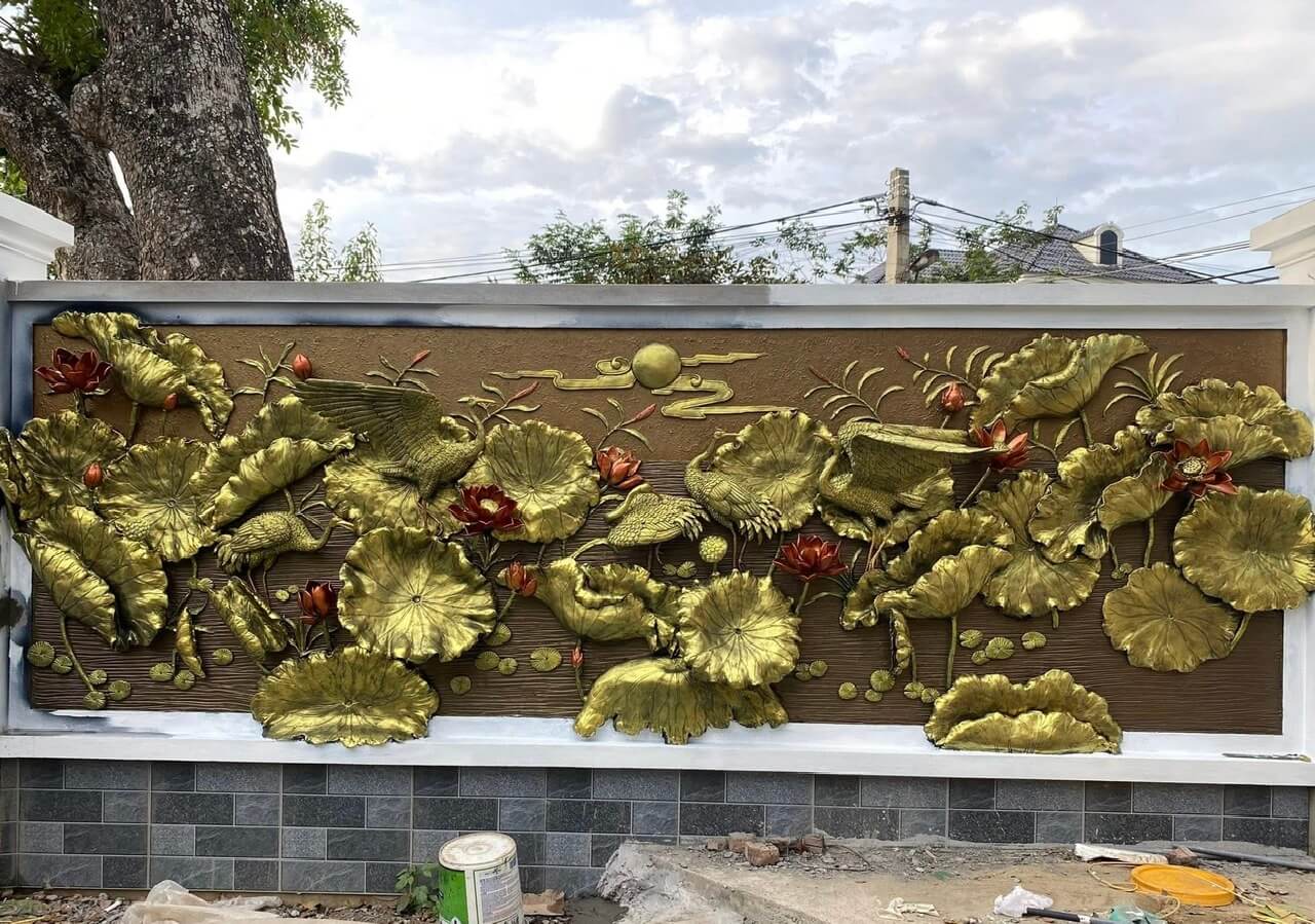 Mẫu Tranh Đắp Xi Măng Sen Hạc Đẹp 8