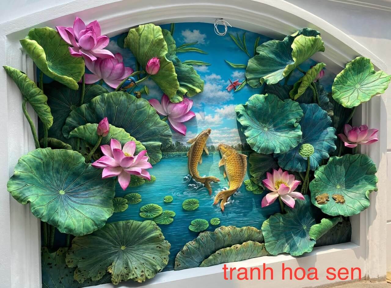 Tranh phù điêu cá chép hoa sen 3